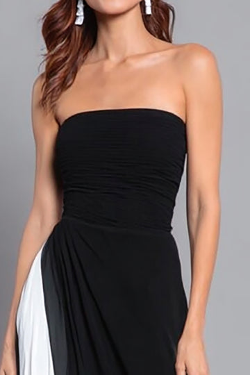Strapless Black and White Long Formal Dress